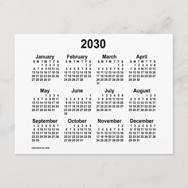 Carte Postale Calendrier Mini Blanc 2030 par Janz (Devant)