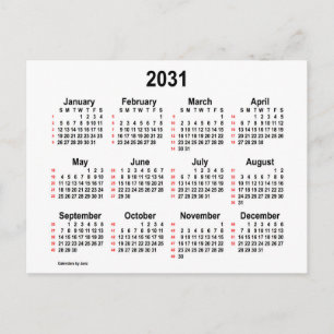 Carte Postale Calendrier mini de 52 semaines 2031 blanc de Janz