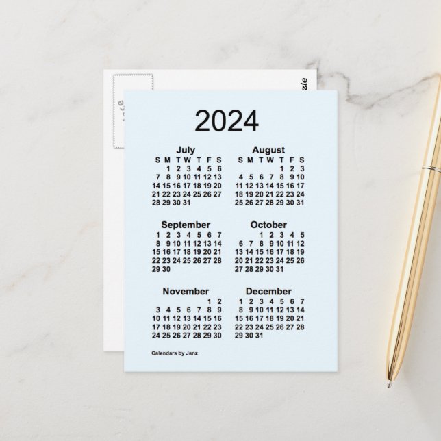 Carte Postale Calendrier mini de 6 mois Alice Blue 2024 par Janz (Devant/Arrière en situation)