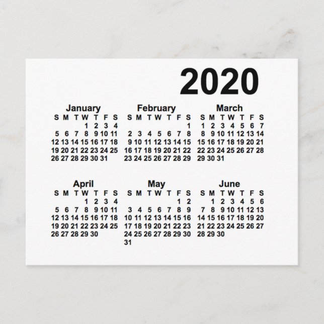 Carte Postale Calendrier mini de 6 mois blanc 2020 par Janz (Devant)