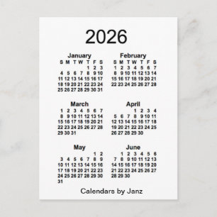 Carte Postale Calendrier mini de 6 mois blanc 2026 par Janz