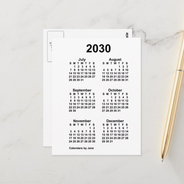 Carte Postale Calendrier mini de 6 mois blanc 2030 de Janz (Devant/Arrière en situation)