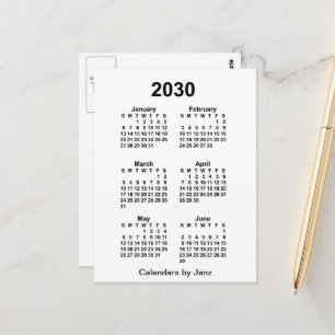 Carte Postale Calendrier mini de 6 mois blanc 2030 de Janz