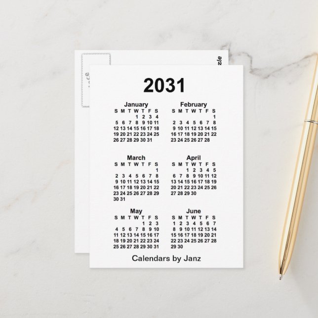 Carte Postale Calendrier mini de 6 mois blanc 2031 de Janz (Devant/Arrière en situation)