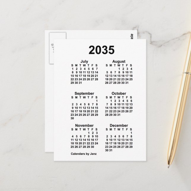 Carte Postale Calendrier mini de 6 mois blanc 2035 de Janz (Devant/Arrière en situation)