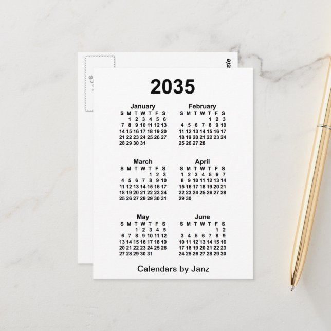Carte Postale Calendrier mini de 6 mois blanc 2035 par Janz (Devant/Arrière en situation)