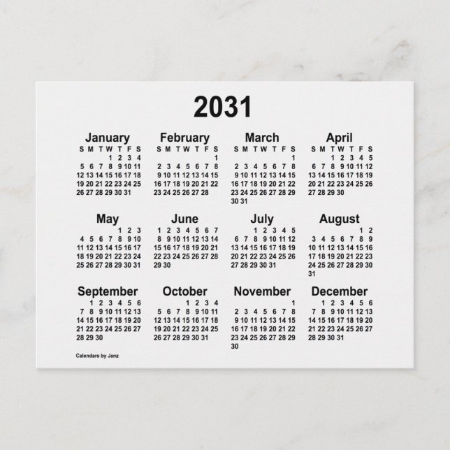 Carte Postale Calendrier mini format 2031 White Smoke par Janz (Devant)