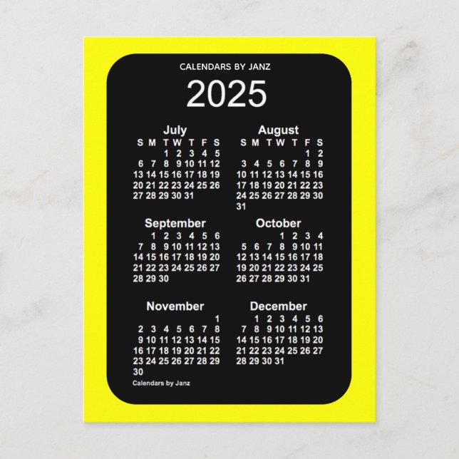 Carte Postale Calendrier mini format 6 mois Neon Jaune 2025 par  (Devant)