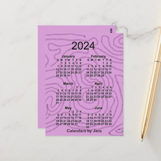 Carte Postale Calendrier mini Janz 6 mois 2024 Labyrinthe Violet (Devant/Arrière en situation)