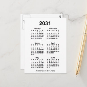 Carte Postale Calendrier mini Janz blanc 6 mois 2031