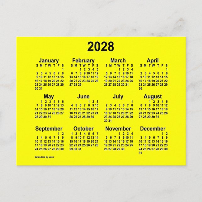 Carte Postale Calendrier Mini Jaune 2028 de Janz (Devant)