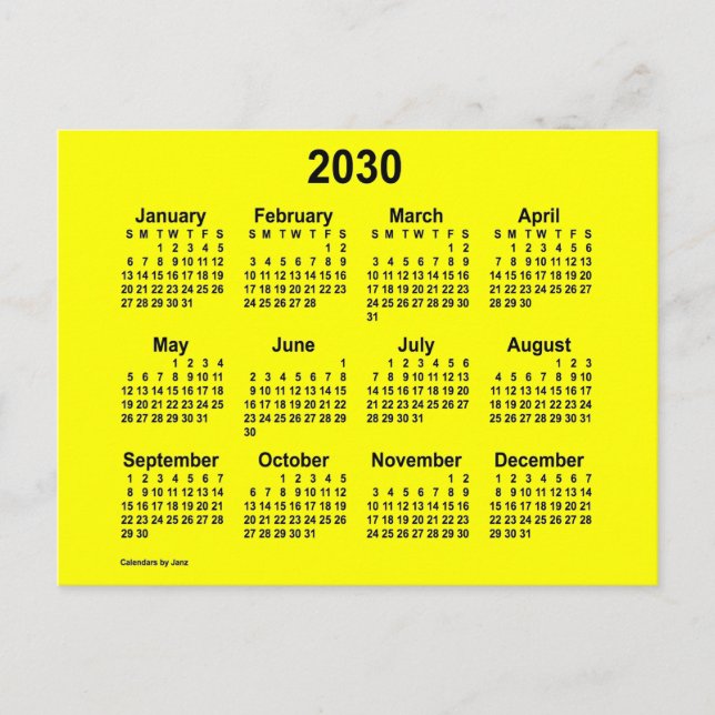 Carte Postale Calendrier mini jaune 2030 de Janz (Devant)