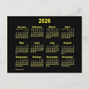 Carte Postale Calendrier Mini Jaune Neon 2026 de Janz
