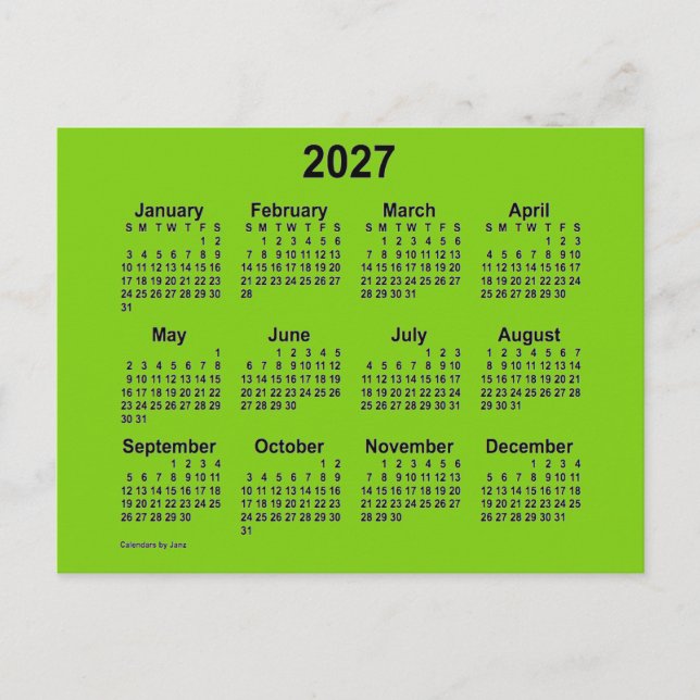 Carte Postale Calendrier mini jaune vert 2027 de Janz (Devant)
