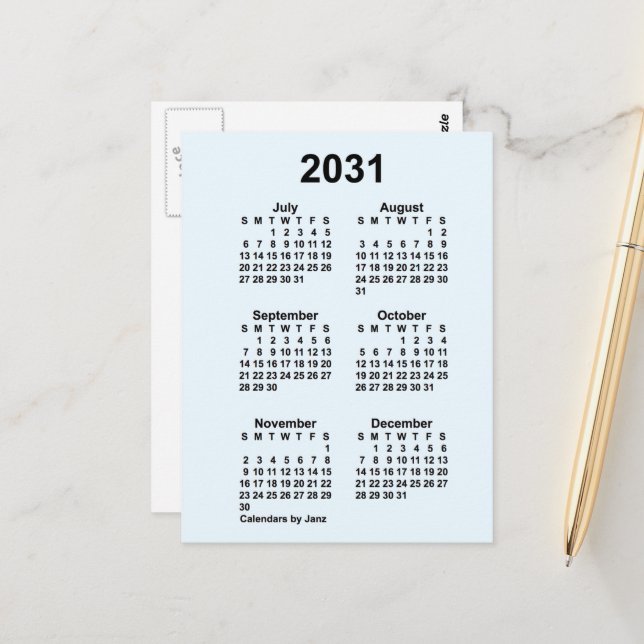 Carte Postale Calendrier mini mensuel bleu Alice 2031 par Janz (Devant/Arrière en situation)