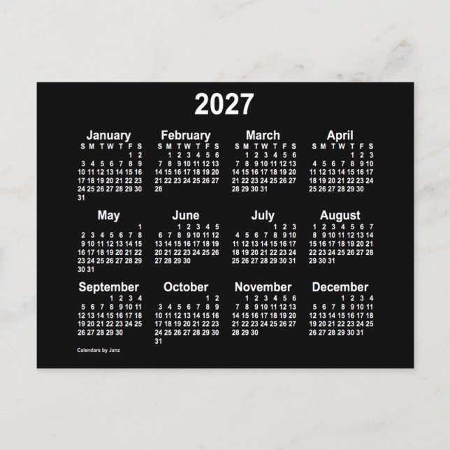 Carte Postale Calendrier Mini Neon Blanc 2027 par Janz (Devant)