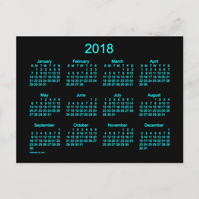 Carte Postale Calendrier Mini Neon Blue 2018 par Janz (Devant)