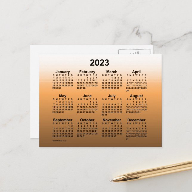 Carte Postale Calendrier Mini Or Foncé 2023 de Janz Postcard (Devant/Arrière en situation)