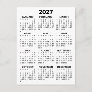 Carte Postale Calendrier Minimal Simple De Base Noir Et Blanc 20