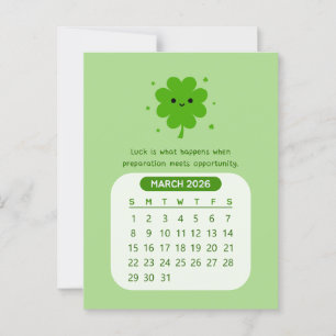Carte Postale Calendrier Motivationnel 2026 Mars Kawaii mensuel