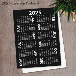 Carte Postale Calendrier - noms de décalage noir et blanc<br><div class="desc">Un calendrier 2025 en noir et blanc - mais un look non traditionnel avec une police moderne et des noms décalés sur le côté.</div>