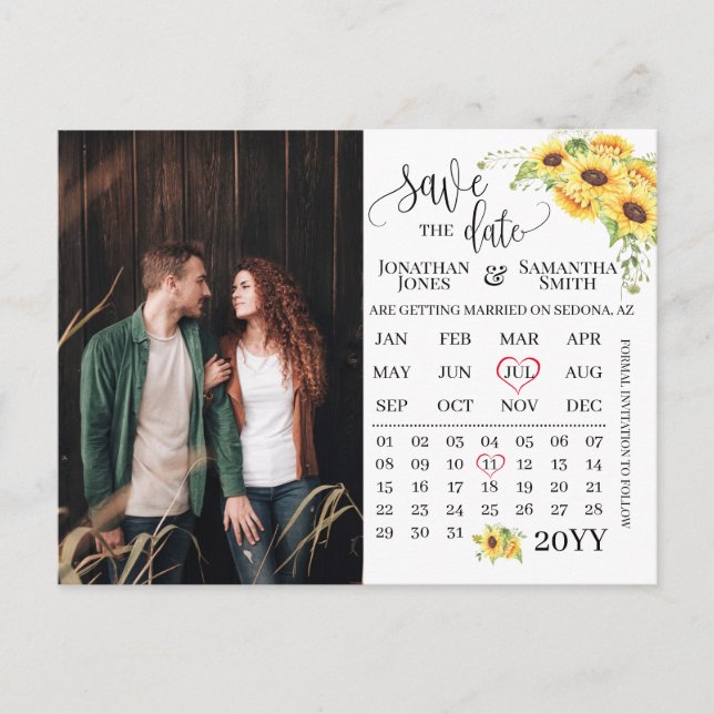 Carte Postale Calendrier photo enregistrer la date mariage tourn (Devant)