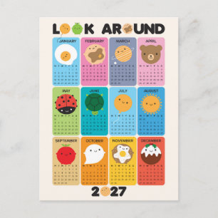 Carte Postale Calendrier Regarde autour Kawaii 2027