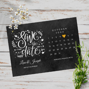 Carte Postale Calendrier "Save the Date" Tableau Noir Cœur Doré
