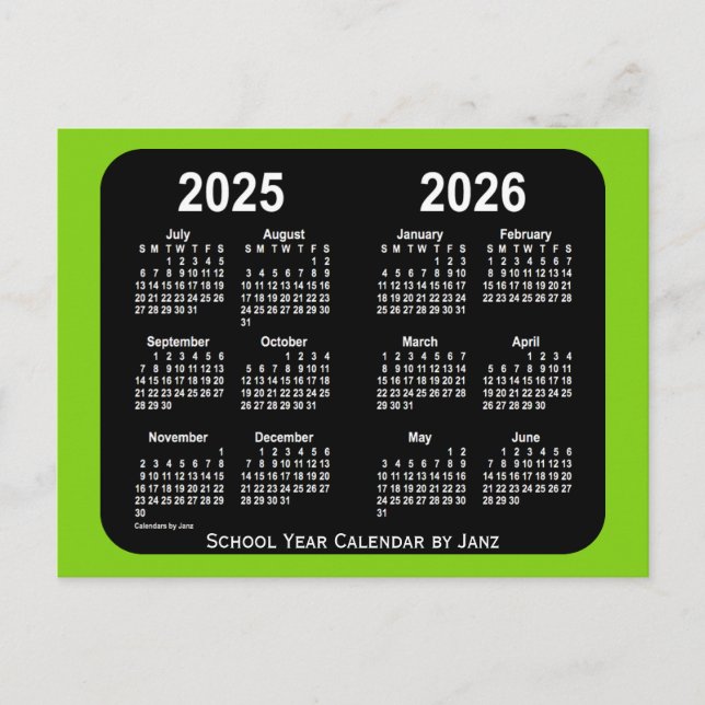 Carte Postale Calendrier scolaire 2025-2026 de Yellowgreen Neon  (Devant)