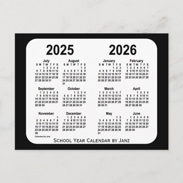 Carte Postale Calendrier scolaire noir et blanc 2025-2026 de Jan (Devant)