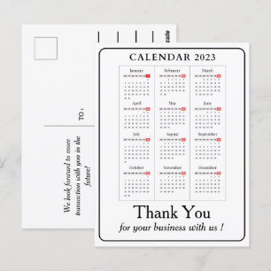 Carte Postale Calendrier simple 2023 Merci d'entreprise personna