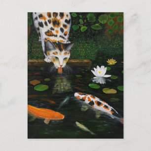 Carte Postale Calico Cat et Koi Fish