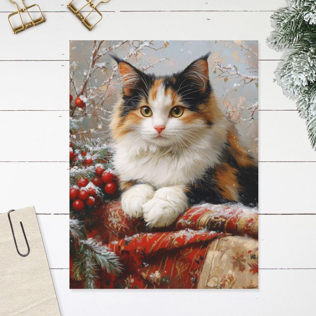 Carte Postale Calico Cat Peinture de la scène d'hiver (Créateur téléchargé)