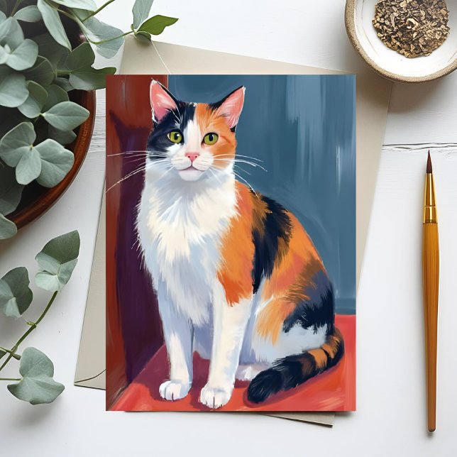 Carte Postale Calico Cat | Watercolor Pretty Kitten Cat Pet (Créateur téléchargé)