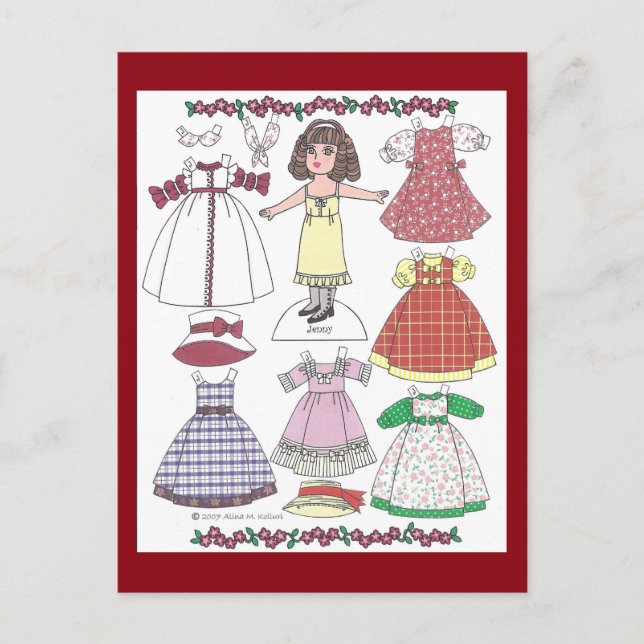 Carte postale Calico Girl Jenny Paper Doll (Devant)