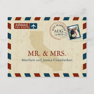 Carte Postale California Airmail Merci Mariage