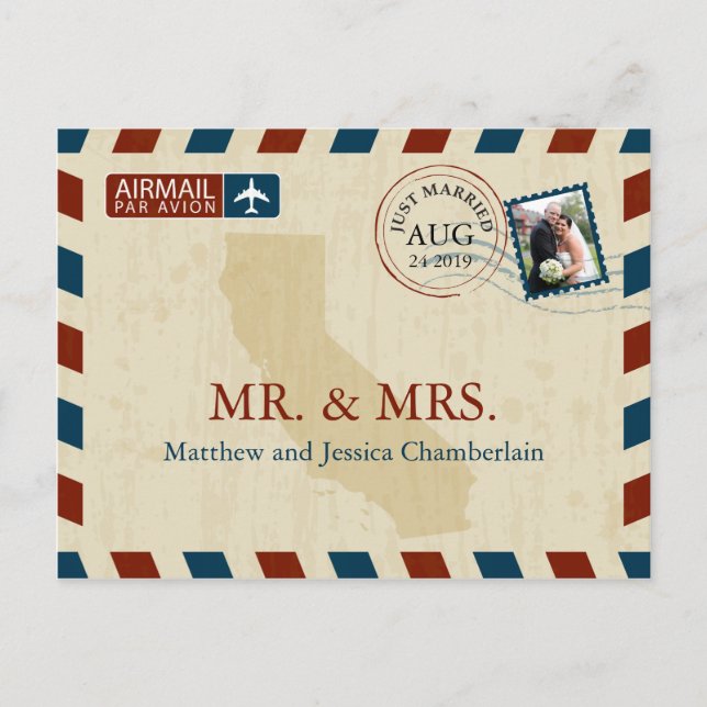 Carte Postale California Airmail | Remerciements pour mariage (Devant)