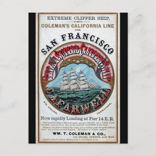 Carte Postale California Farwell Clipper voilier ship 1900 (Devant)