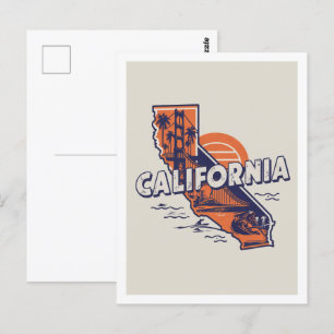 Carte Postale California Retro Travel Design Icone États-Unis