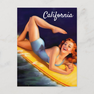 Carte Postale California surf girl Vintage pin up
