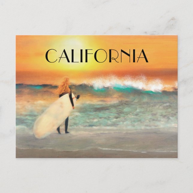 Carte postale California Surfer Girl Beach Sunset (Devant)