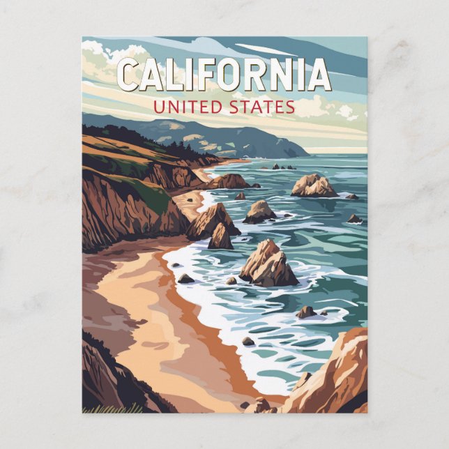 Carte Postale California Travel Art Vintage (Devant)