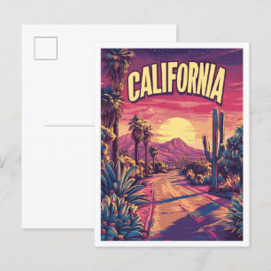 Carte Postale California USA Art Vintage Illustration Travel