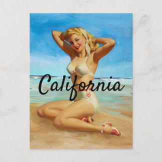 Carte Postale California Vintage Pin up fille