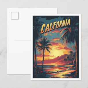 Carte Postale Californie États-Unis Voyage Vintage d'illustratio