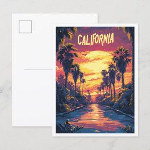 Carte Postale Californie États-Unis Voyage Vintage d'illustratio