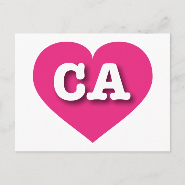 Carte Postale Californie Hot Pink Heart - J'aime CA (Devant)