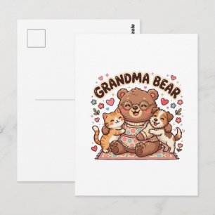 Carte Postale  Câlin mignon de grand-mère ours