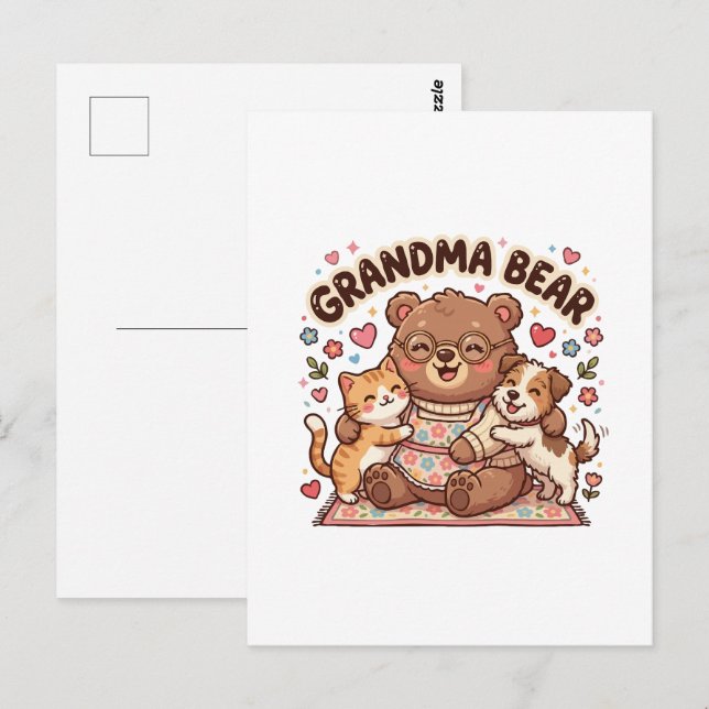 Carte Postale  Câlin mignon de grand-mère ours (Devant / Derrière)