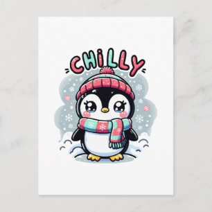 Carte Postale Câlins Chilly Penguin Écharpe enneigée